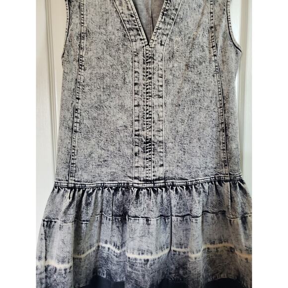 Tanya Taylor Retro Grey Black Faded Denim V Neck Shift Mini Dress, Size 10 - Picture 5 of 10